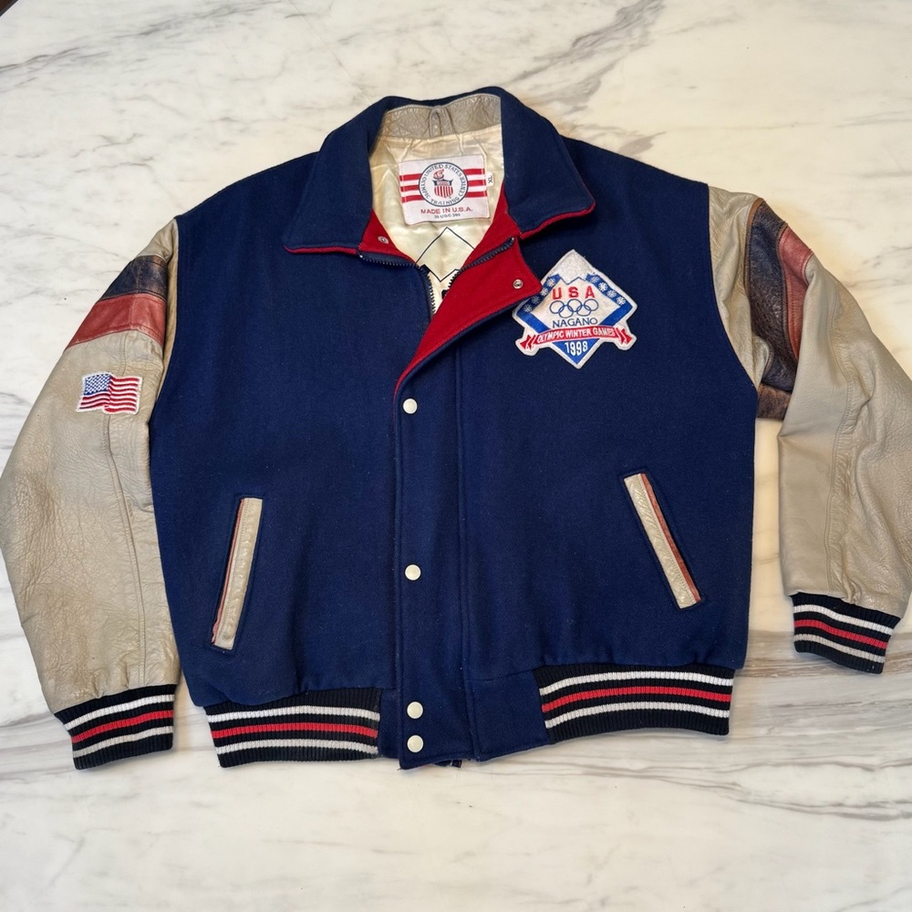 RARE Custom Tailored Vintage 1990s Blue, Red, Beige Vasity Style Olympics Jacket